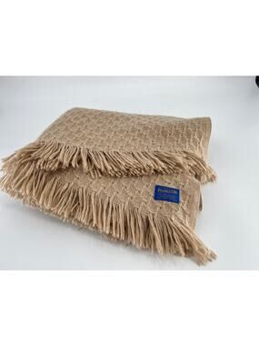 Pendleton Woolen Mills Beige Tan Woven Throw Lap Blanket w/ Fringe